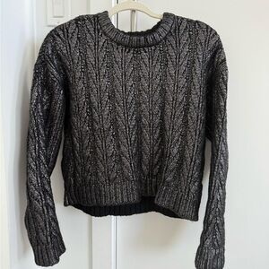 Anthropologie | Metallic Black Cable Knit Sweater